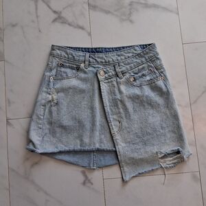 Denim Wrap Skirt Asymmetrical Light Wash Size Small Jean Mink Skirt
